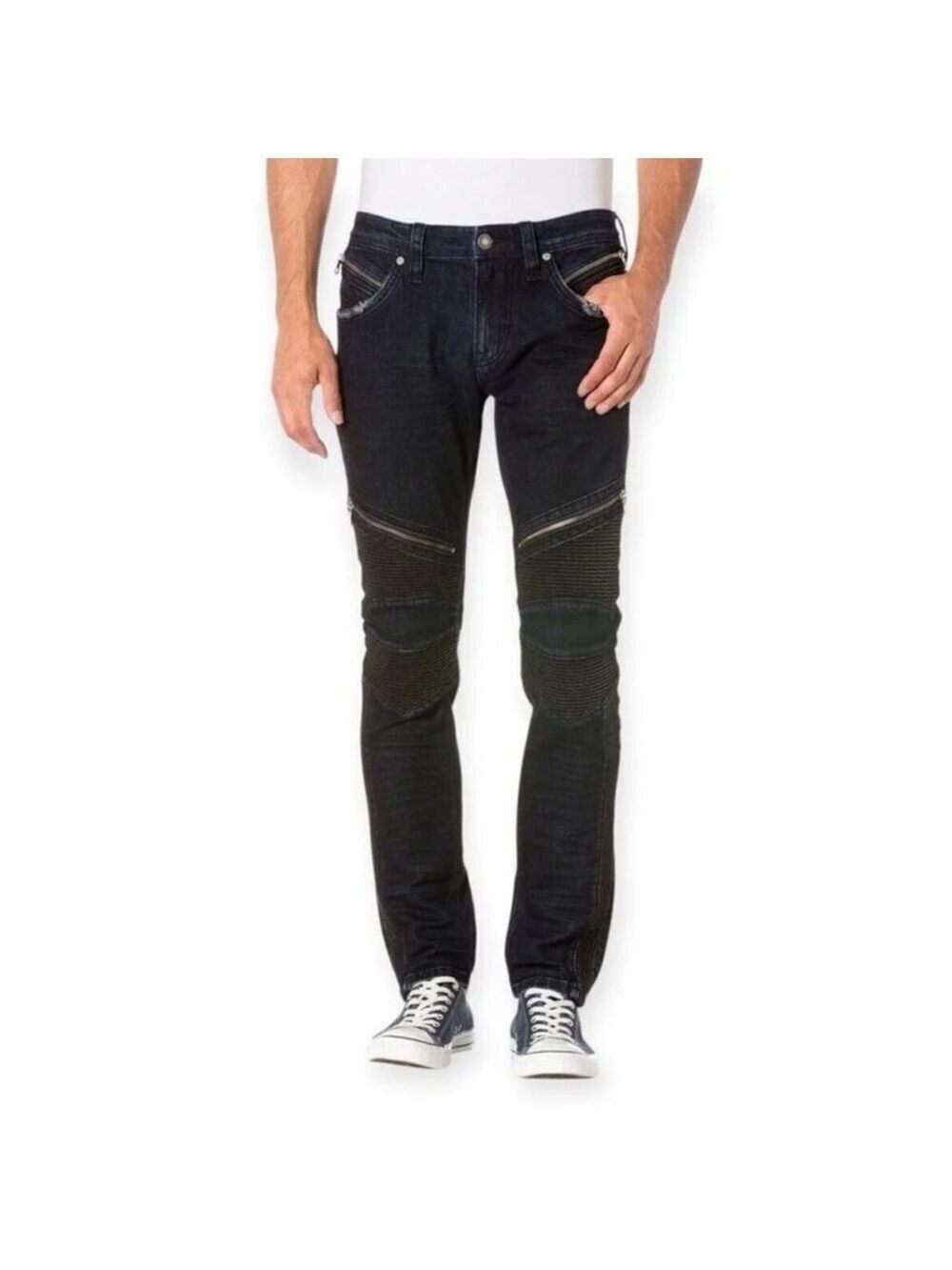 Rock Revival Men's Dark Washed Blue Frady Moto Stretch Skinny Fit Jeans 38 NWT